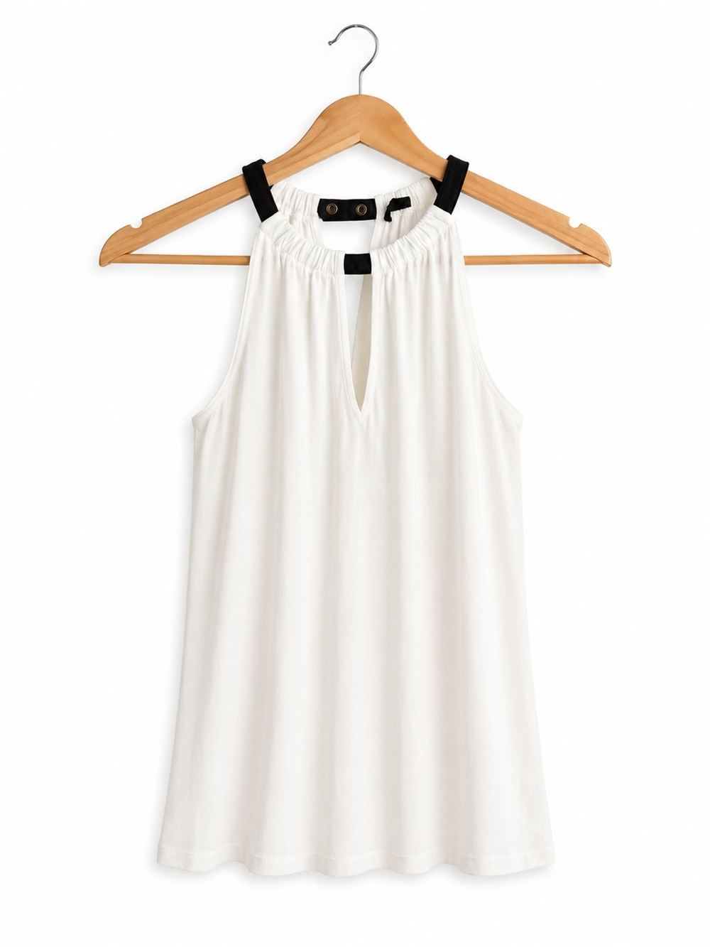 Dynamite Sleeveless Halter Top | Cream with Faux Leather Trim | XS